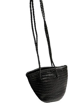 Woven Black Faux Leather Bucket Bag/Purse